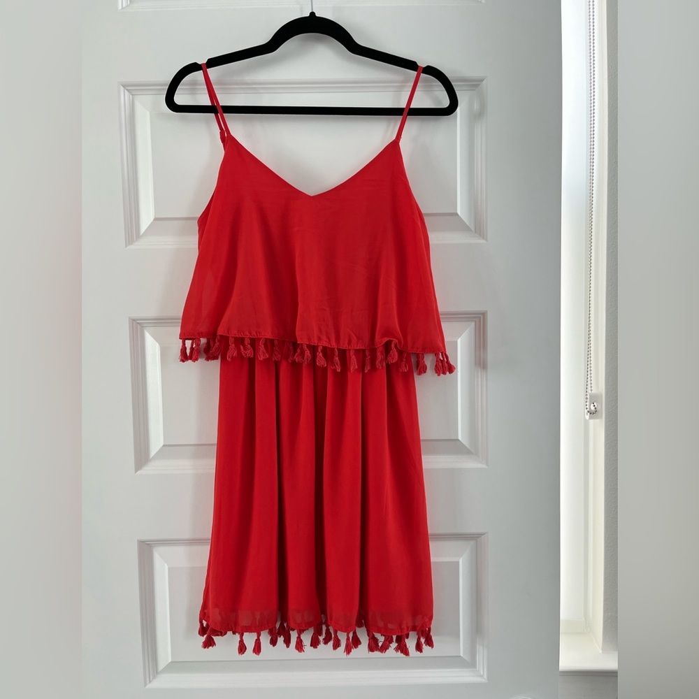 Coral Colored Party Dress with Tassels